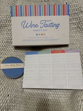 Wine Tasting Party Kit with Wine Bottle Markers & Coasters. Brand new in box.